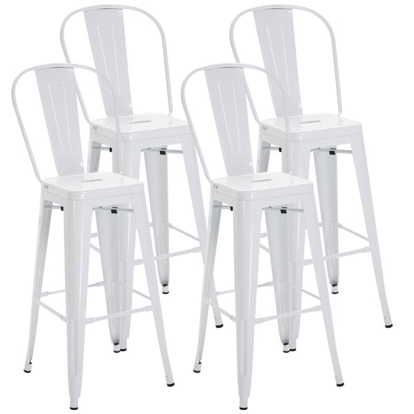acquista Set 4 Sgabelli da Bar Stile Industriale Schienale Rimovibile 44x53x116 cm in Metallo Bianco