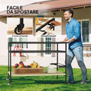 Carrello Portavivande da Giardino 107x65x80 cm Ripiano e Maniglia in Legno a Doghe e Acciaio      