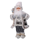 Pupazzo Babbo Natale in Tessuto con regali e lanterna grigio cm 24x12xh45