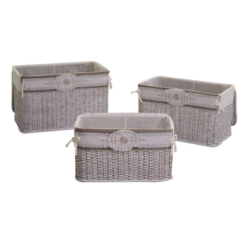 Set 3 Bauli in Rattan con Fodera 66x40H43cm Albero