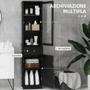 Mobile Colonna Bagno Salvaspazio 40x27x171,5 cm con Armadietto Cassetto e Ripiani in MDF Nero      