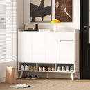 Scarpiera Ingresso 120x35x100 cm con 4 Ante Push-to-Open Ripiani Regolabili Cassetto e 3 Vani Aperti in MDF e Legno di Pino Bianco      