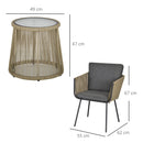 Set da Giardino 2 Sedie in Stile Boho e Tavolino in Vetro in Rattan Caffè   
