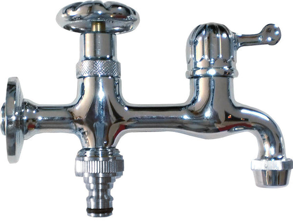 Doppelhahn für Gartenbrunnen aus verchromtem Messing mit doppelter Schnellkupplung von Morelli sconto