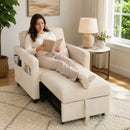 Poltrona Letto 3 in 1 78x94,5x83 cm con Schienale Regolabile in Tessuto Effetto Lino Bianco Crema      