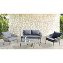 Set Salotto da Giardino Divano 2 Poltrone e Tavolino con Cuscini in Alluminio Marrone