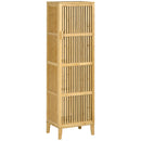 Mobile Bagno Stretto 40x30x140 cm Salvaspazio con 4 Ripiani e Porta a Doghe in Bambù Naturale      
