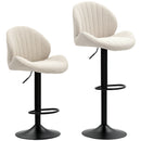 Set 2 Sgabelli da Bar con Schienale a Conchiglia 48x50x94-115 cm in Tessuto Effetto Ciniglia Nero e Beige   