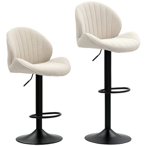 prezzo Set 2 Sgabelli da Bar con Schienale a Conchiglia 48x50x94-115 cm in Tessuto Effetto Ciniglia Nero e Beige
