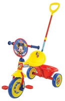 Triciclo a Pedali Primi Passi per Bambini con Maniglione Genitoriale Rimovibile e Vano Contenitore Disney Mickey Mouse Giallo e Rosso  