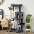 Albero Tiragraffi per Gatti Multilivello Alto 132 cm con Casetta Lettino Pali Tiragraffi Spazzola e Pallina Grigio Scuro      