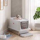 Lettiera Gatti Chiusa XL 90 L 60x40x40 cm con Coperchio Gradino Paletta e Bordi Alti in Acciaio Inox e ABS Grigio Chiaro      