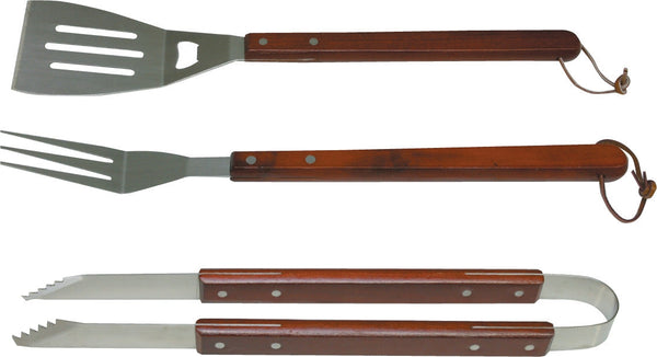 online 3er Set Bauer Grillbesteck aus Stahl und Holz