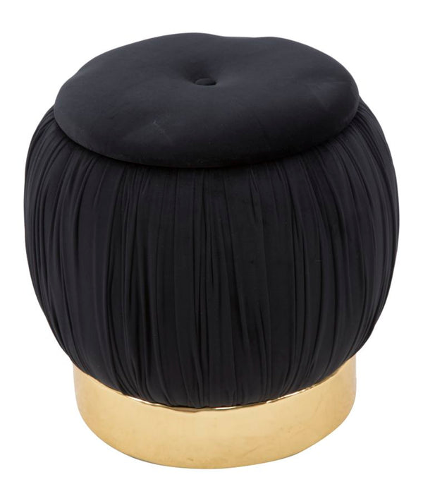online Paris Black Storage Puff Ø41x41 cm aus Schwammholz und schwarzem und goldenem Polyester