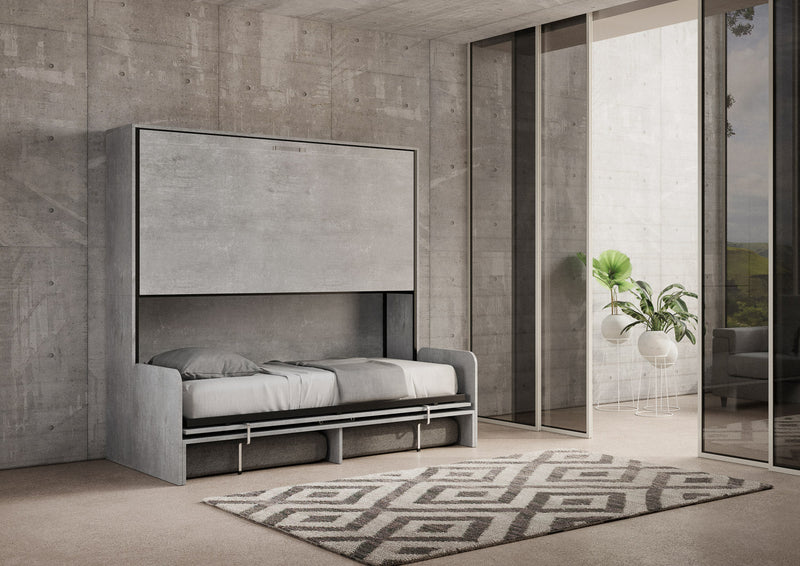 Letti Singoli a Scomparsa Salvaspazio con Sofà Kando H190,8 Cemento Grigio