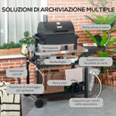 Carrello Barbecue con Tavolino Pieghevole 125x65x84 cm in Acciaio Inox Nero