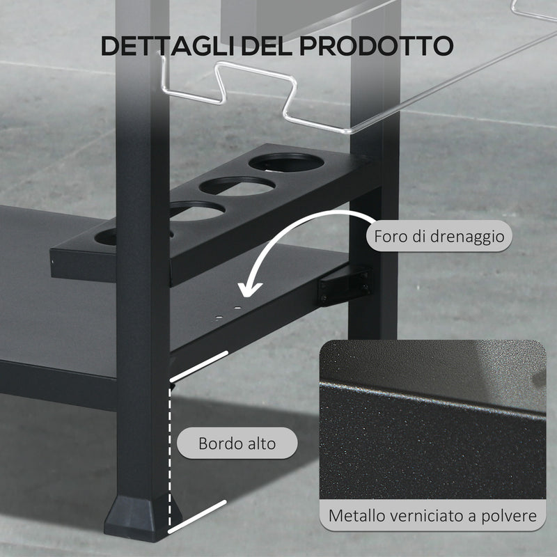 Carrello Barbecue con Tavolino Pieghevole 125x65x84 cm in Acciaio Inox Nero