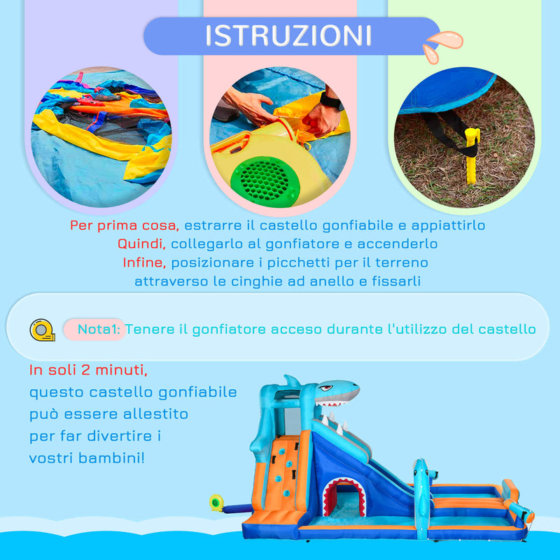 Castello Gonfiabile per Bambini Scivolo Piscina e Parete da Arrampicata 