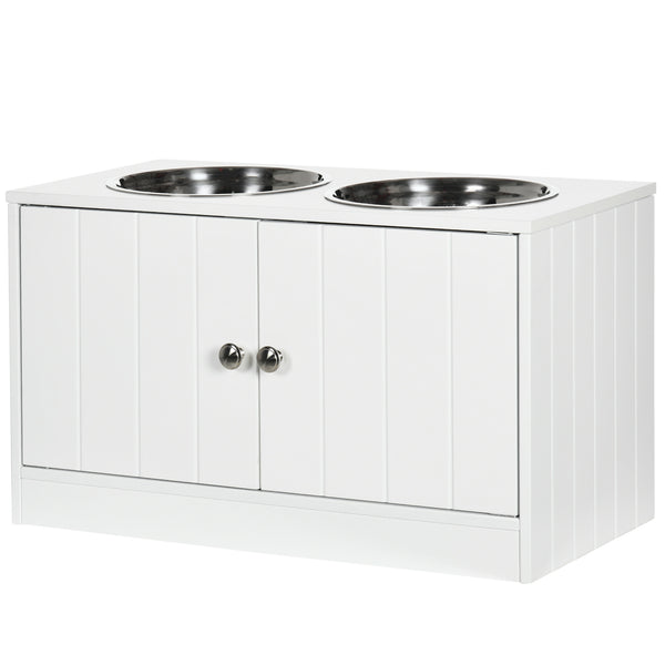 Ciotole per Cani Rialzate con Armadietto da 44L e 2 Ciotole in Acciaio 60x30x35.5cm Bianco online