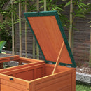 Conigliera in Legno con 2 Casette 140x52x46cm Recinto Centrale e Tetto Apribile Arancione