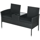Divanetto per Esterni 2 Posti con Tavolino da Caffè 137x59x82 cm in Acciaio e Rattan PE Nero