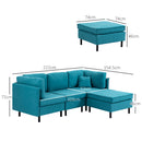 Divano Componibile a L con Braccioli e Poggiapiedi 222x154.5x71 cm in Tessuto Effetto Lino Blu e Nero