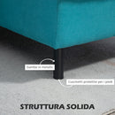 Divano Componibile a L con Braccioli e Poggiapiedi 222x154.5x71 cm in Tessuto Effetto Lino Blu e Nero