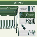 Dondolo 3 Posti con Tettuccio Regolabile 170x110x153 cm in Acciaio e Poliestere Verde e Bianco