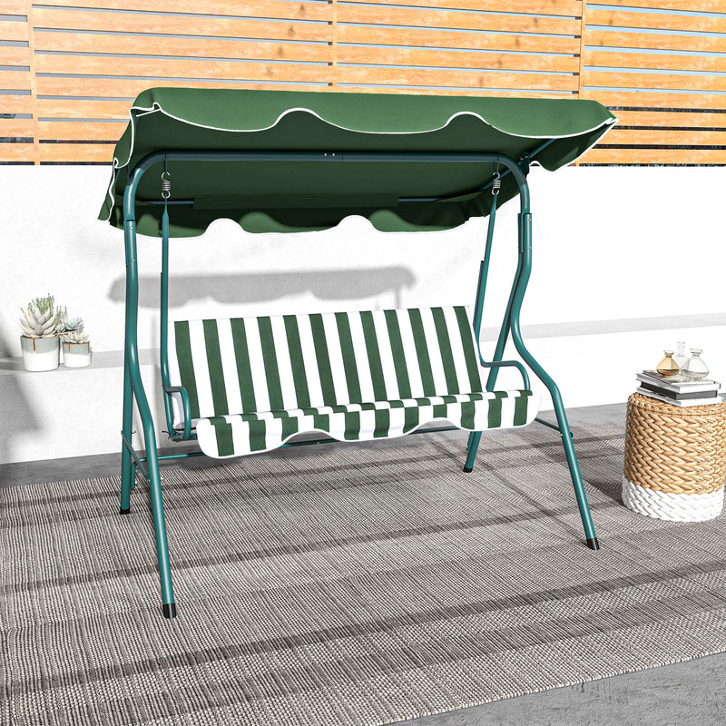 Dondolo 3 Posti con Tettuccio Regolabile 170x110x153 cm in Acciaio e Poliestere Verde e Bianco