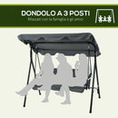 Dondolo 3 Posti con Tettuccio Regolabile 172x110x153 cm in Acciaio e Poliestere Grigio