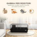 Gabbia per Conigli a 2 Porte con Vassoio Rimovibile 100x55x41 cm in Metallo e Plastica PP Nero e Argento