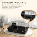 Gabbia per Conigli a 2 Porte con Vassoio Rimovibile 100x55x41 cm in Metallo e Plastica PP Nero e Argento