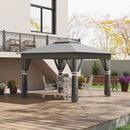 Gazebo da Giardino con Luci LED 336x336x250-270 cm in Acciaio e tessuto Oxford Grigio
