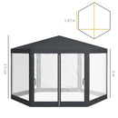 Gazebo da Giardino Esagonale con Doppio Ingresso 3.94x3.94x2.5 m in Metallo e Poliestere Grigio