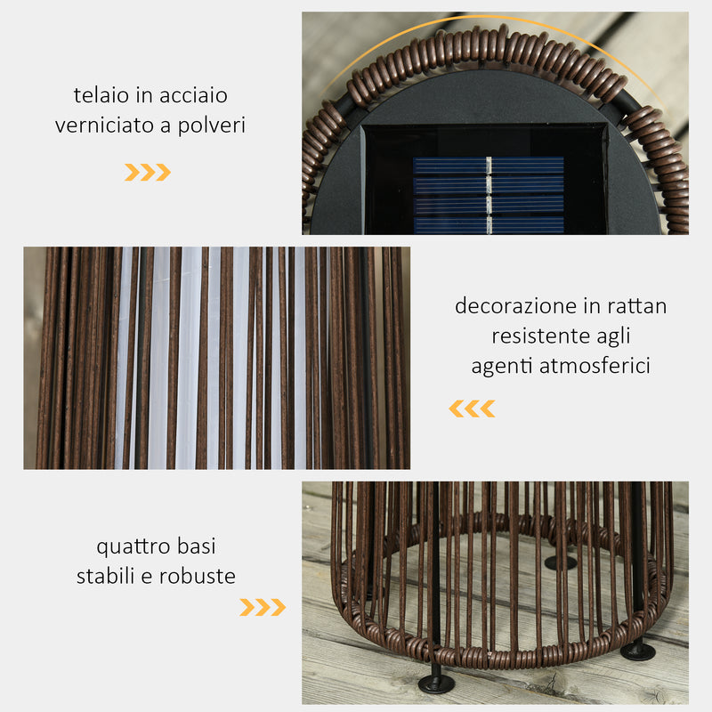 Lanterna Solare da Giardino con Luce LED in Rattan e Metallo  Ø21.5x61cm Marrone
