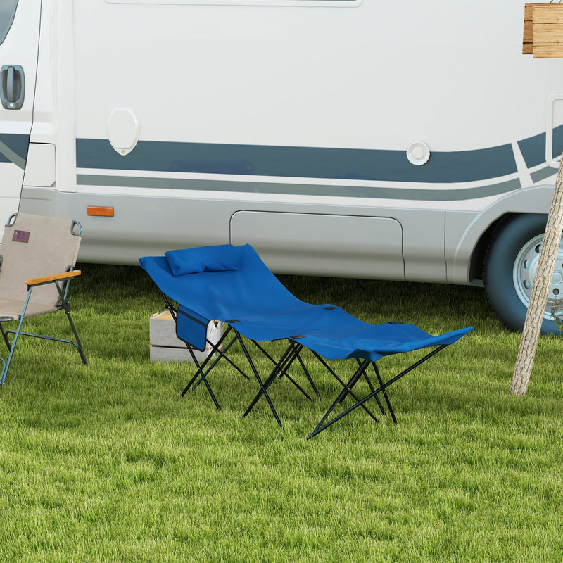 Lettino da Campeggio Pieghevole con Cuscino e Tasca Laterale in Acciaio e Tessuto Oxford Blu Scuro