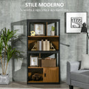 Mobile Libreria  4 Livelli Aperti con Armadietto 76.5x30x150 cm in Truciolato e MDF Marrone e Nero