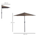 Mezzo Ombrellone da Giardino Mezzaluna 269x138x236 cm con Apertura a Manovella Caffè