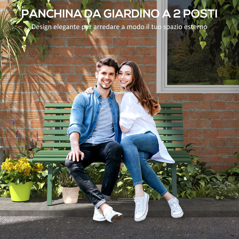 Panchina da Esterno in Alluminio a 2 Posti a Doghe 123x67x79cm Verde