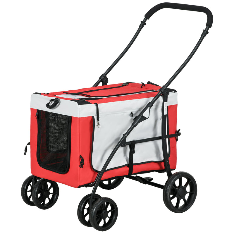 Passeggino per Cani Taglia Piccola e Mini con 2 Guinzagli e Custodia Portaoggetti 81x58x97.5 cm Rosso