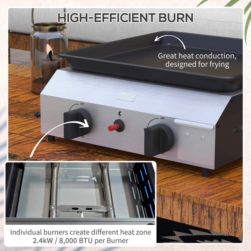 Piastra Barbecue a Gas con 2 Bruciatori Piano Antiaderente e Potenza 4.8kw Argento