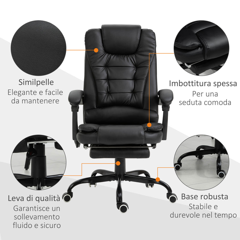 Sedia Poltrona Massaggiante da Ufficio 67x79x111-121 cm con 7 Punti Vibranti Nero