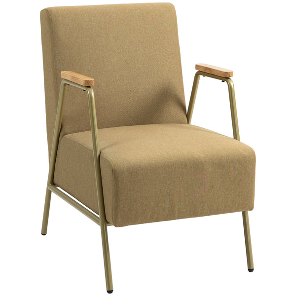 sconto Poltrona Moderna per Soggiorno e Camera da Letto 62x81x92 cm in Tessuto Effetto Lino Marrone e Oro