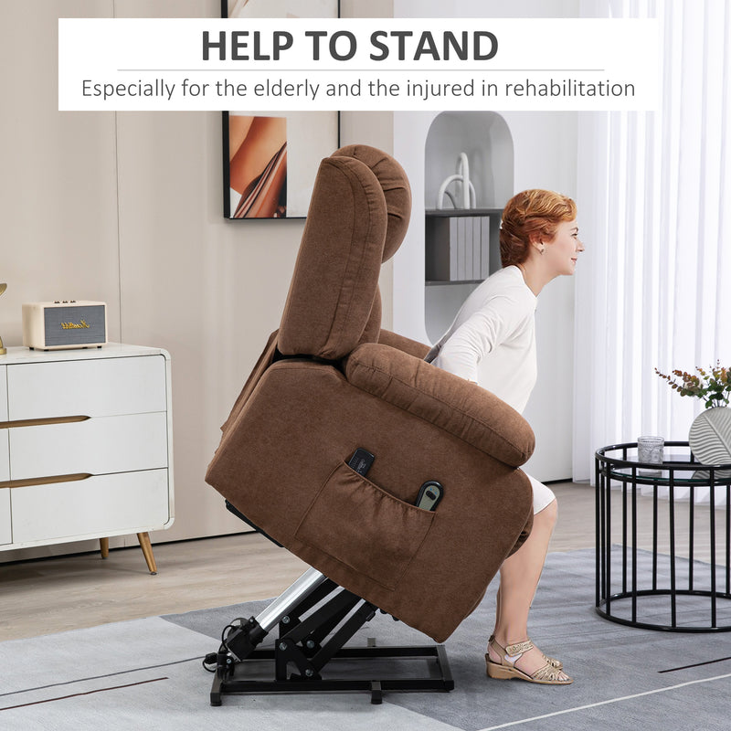 Poltrona Alzapersona Elettrica Massaggiante 91x93x103 cm in Tessuto Marrone