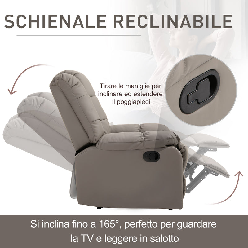 Poltrona Relax con 8 Punti Massaggio e Reclinazione a 165° 94x99x99 cm in Similpelle Grigio