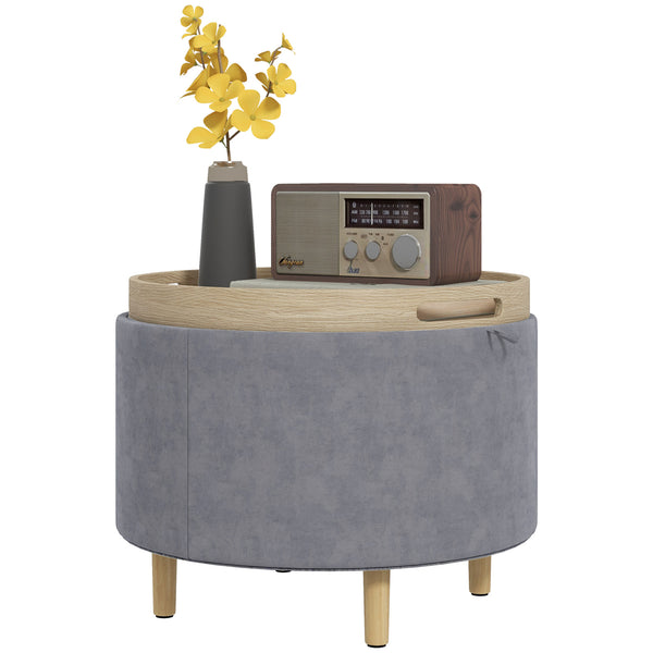 Pouf Contenitore Vellutato da 120 kg max 56x56x42 cm con Vassoio a Ribalta in MDF e Rovere Grigio online