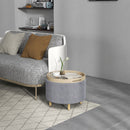 Pouf Contenitore Vellutato da 120 kg max 56x56x42 cm con Vassoio a Ribalta in MDF e Rovere Grigio