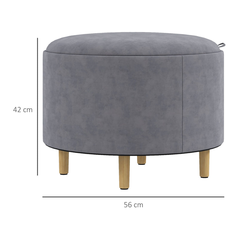 Pouf Contenitore Vellutato da 120 kg max 56x56x42 cm con Vassoio a Ribalta in MDF e Rovere Grigio