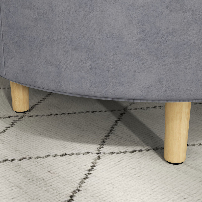 Pouf Contenitore Vellutato da 120 kg max 56x56x42 cm con Vassoio a Ribalta in MDF e Rovere Grigio