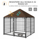 Recinto per Cani con Porticina per Ciotole 141x141x151 cm in Metallo e Tessuto Oxford Nero e Marrone